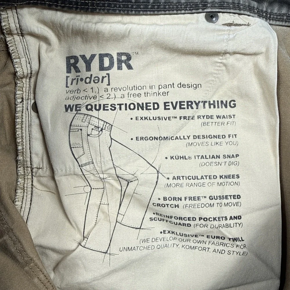 KUHL RYDR Vintage Patina Dye Pants Men's 38x32 Brown Outdoor Hiking Canvas